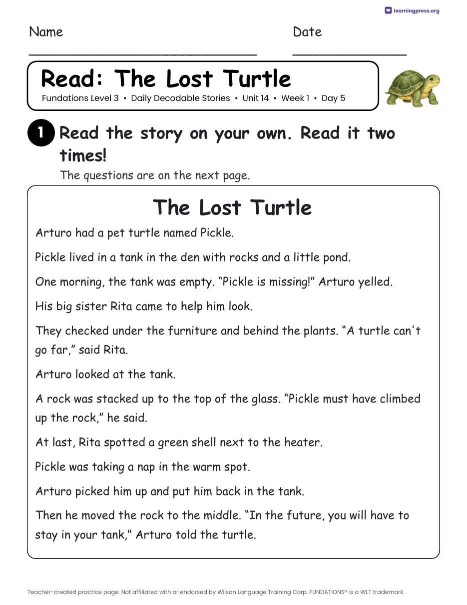 Preview page 3 of Fundations Level 3 Unit 14 Daily Decodable Stories