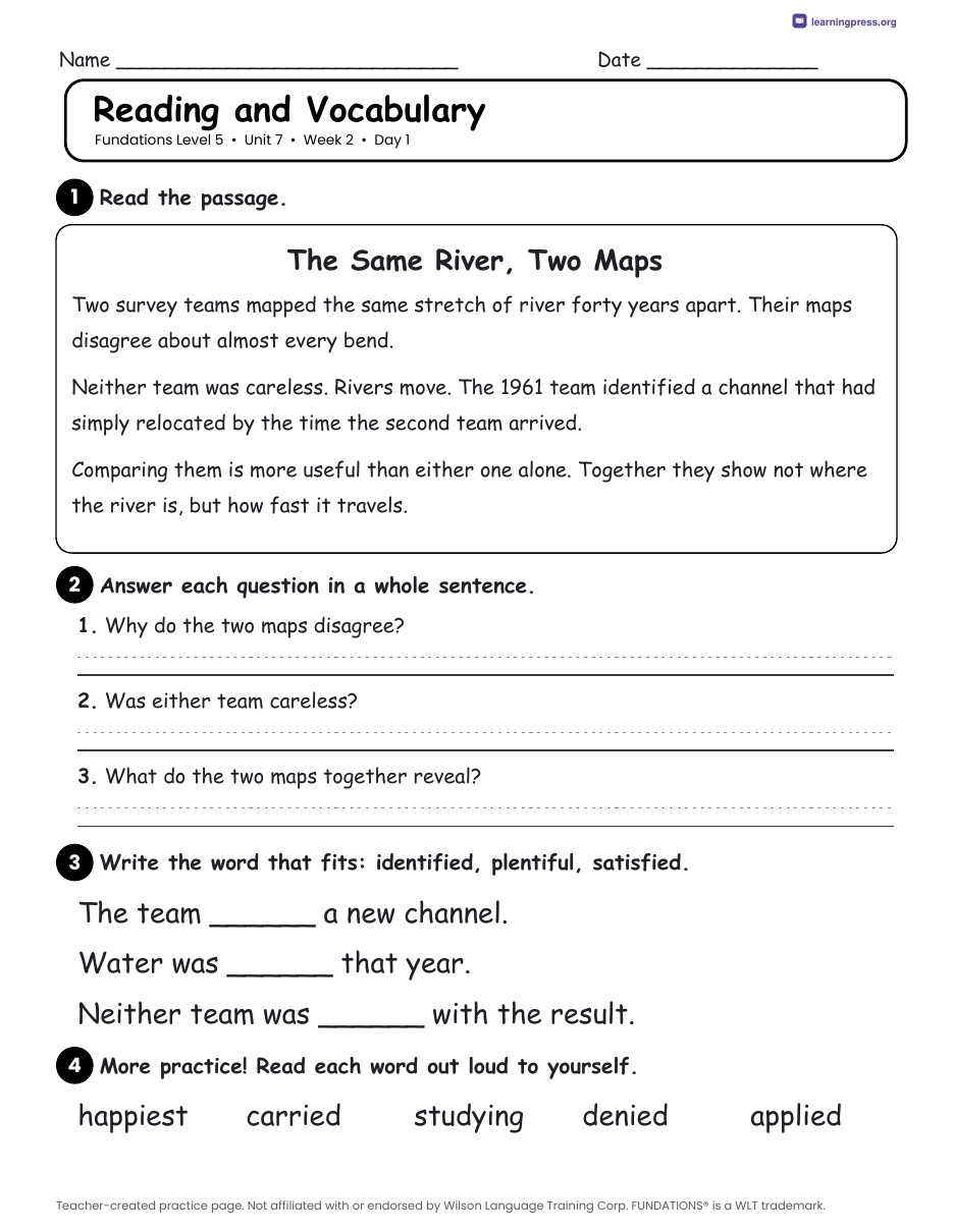 Preview page 3 of Fundations Level 5 Unit 7 Daily Lesson Work Pages