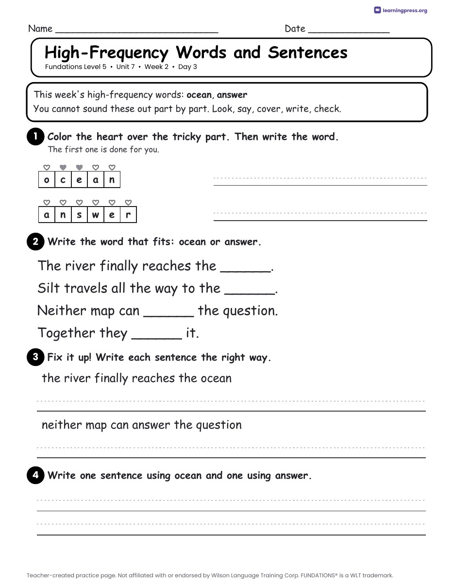Preview page 4 of Fundations Level 5 Unit 7 Daily Lesson Work Pages