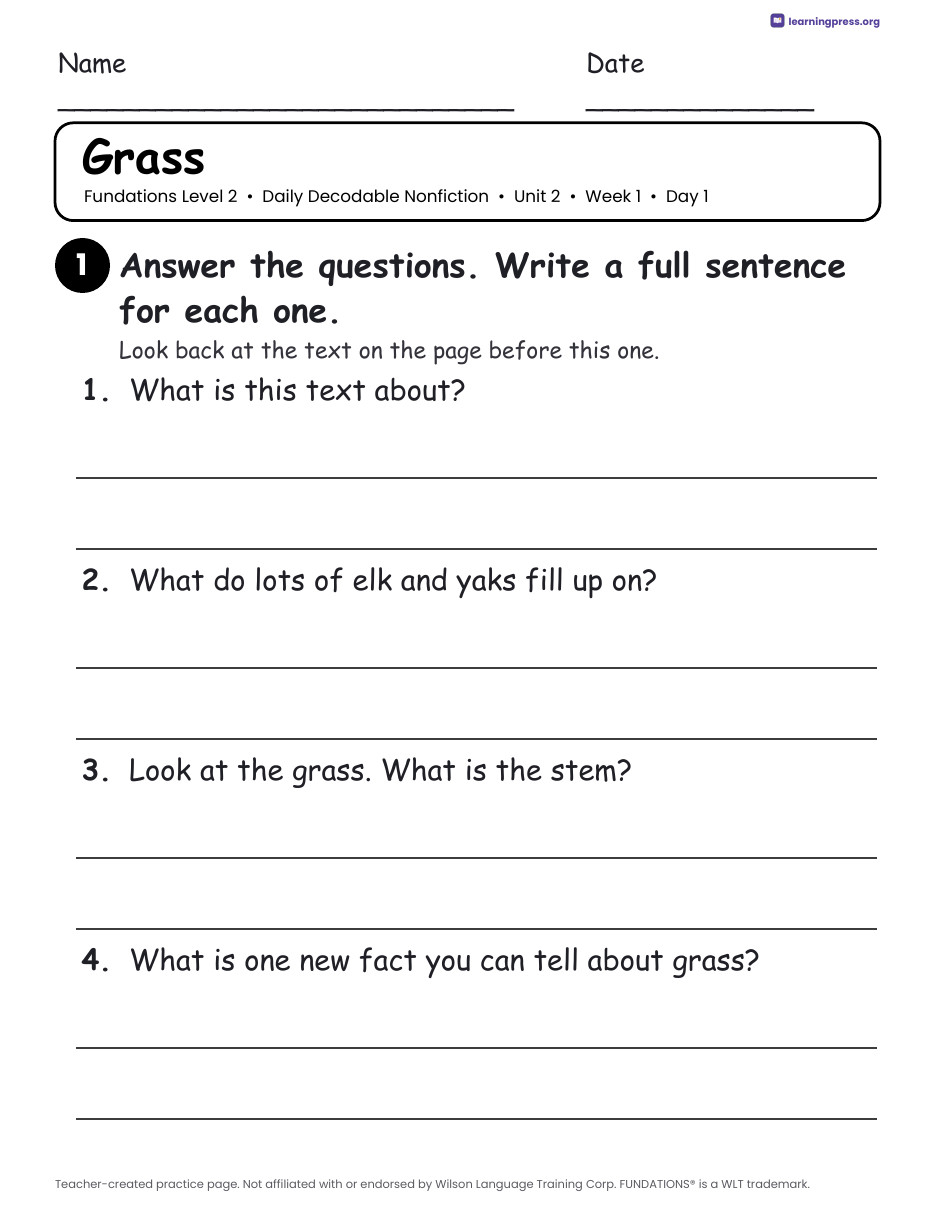 Preview page 2 of Fundations-Aligned Daily Decodable Nonfiction · Level 2 Unit 2