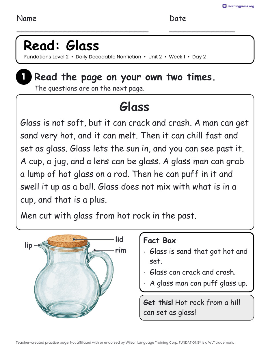 Preview page 3 of Fundations-Aligned Daily Decodable Nonfiction · Level 2 Unit 2