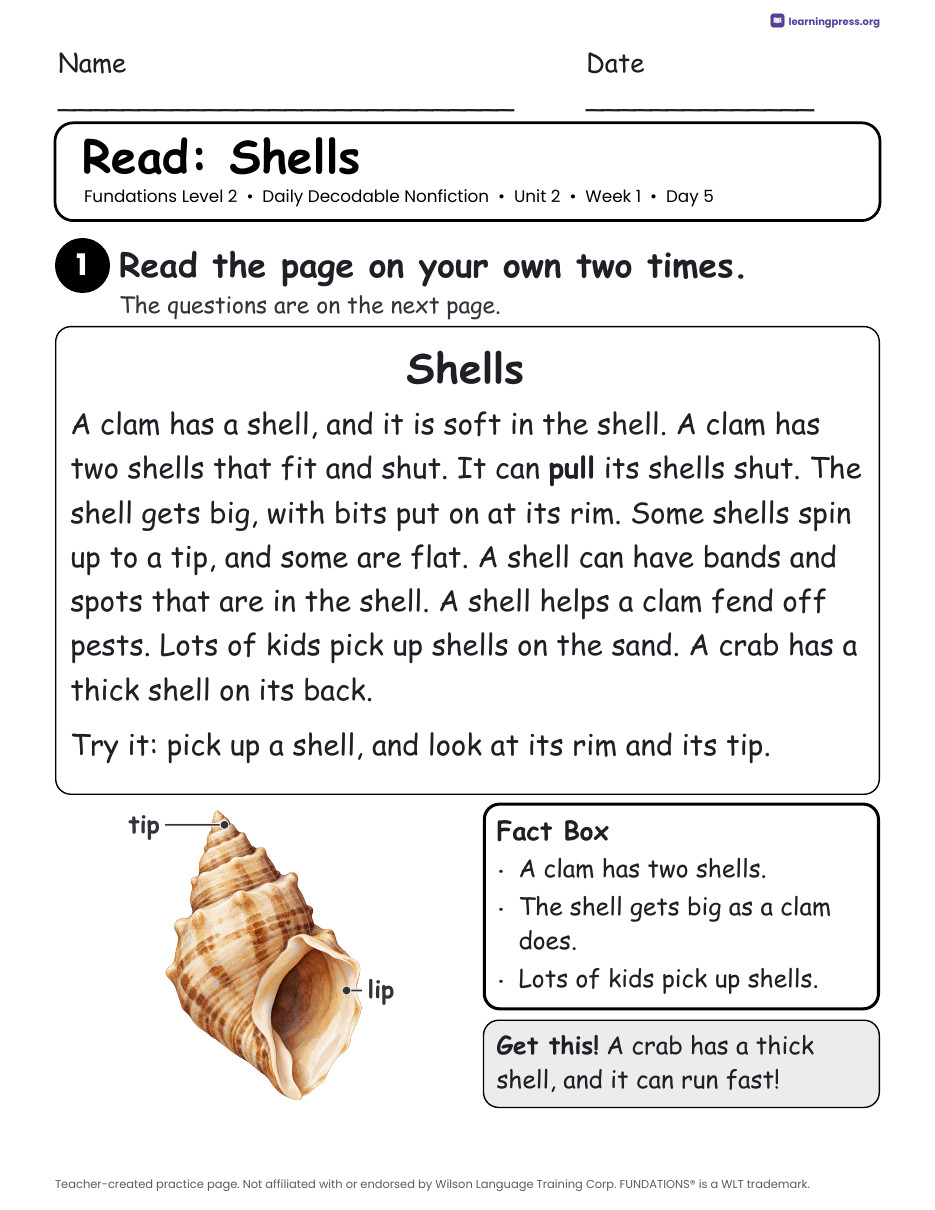 Preview page 4 of Fundations-Aligned Daily Decodable Nonfiction · Level 2 Unit 2