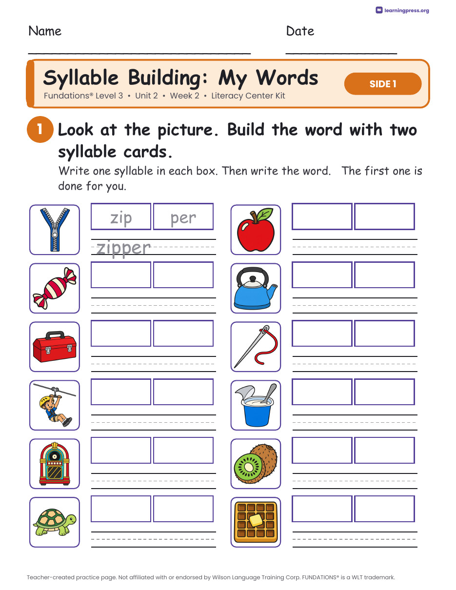 Preview page 2 of Fundations Level 3 Unit 2 Week 2 Literacy Center Kit