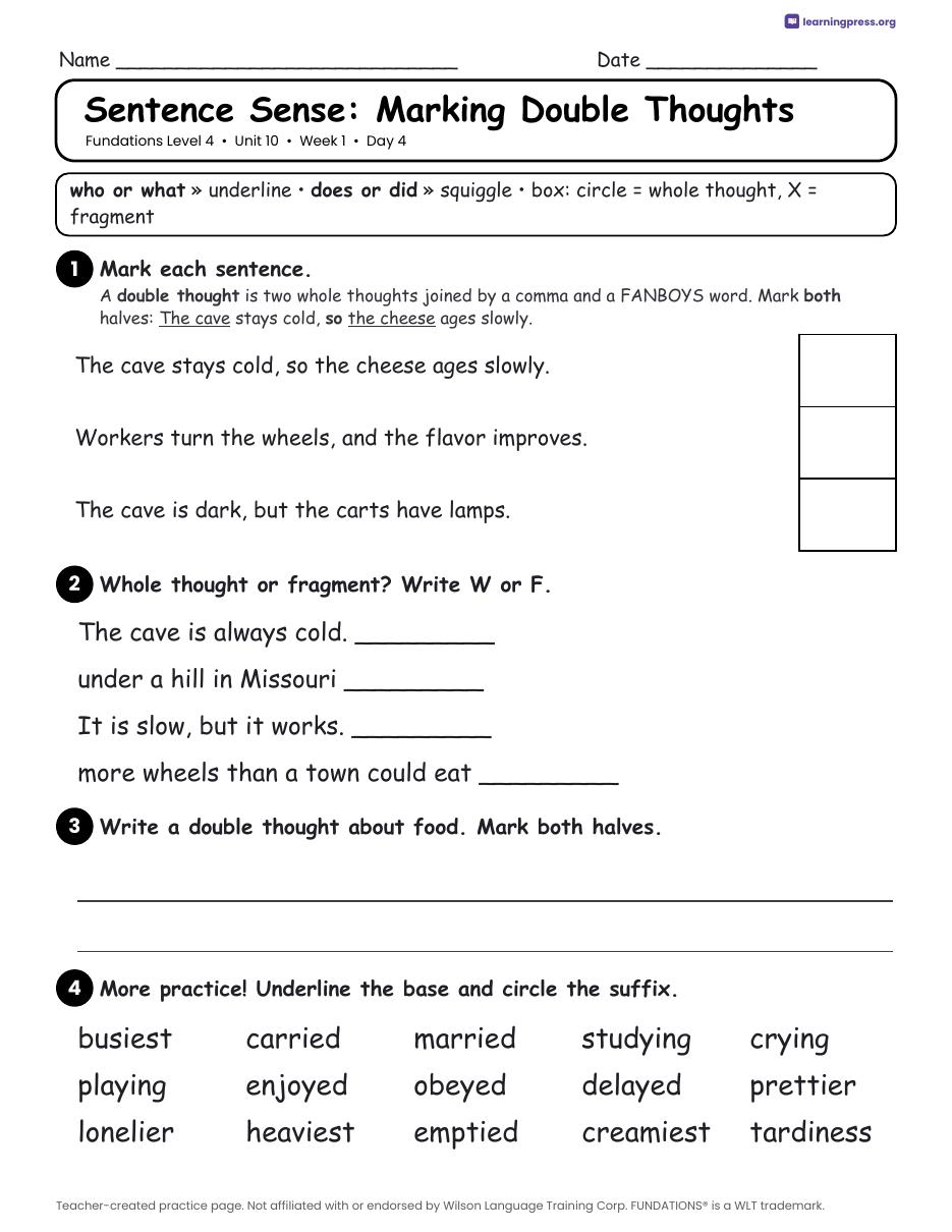 Preview page 2 of Fundations Level 4 Unit 10 Daily Lesson Work Pages