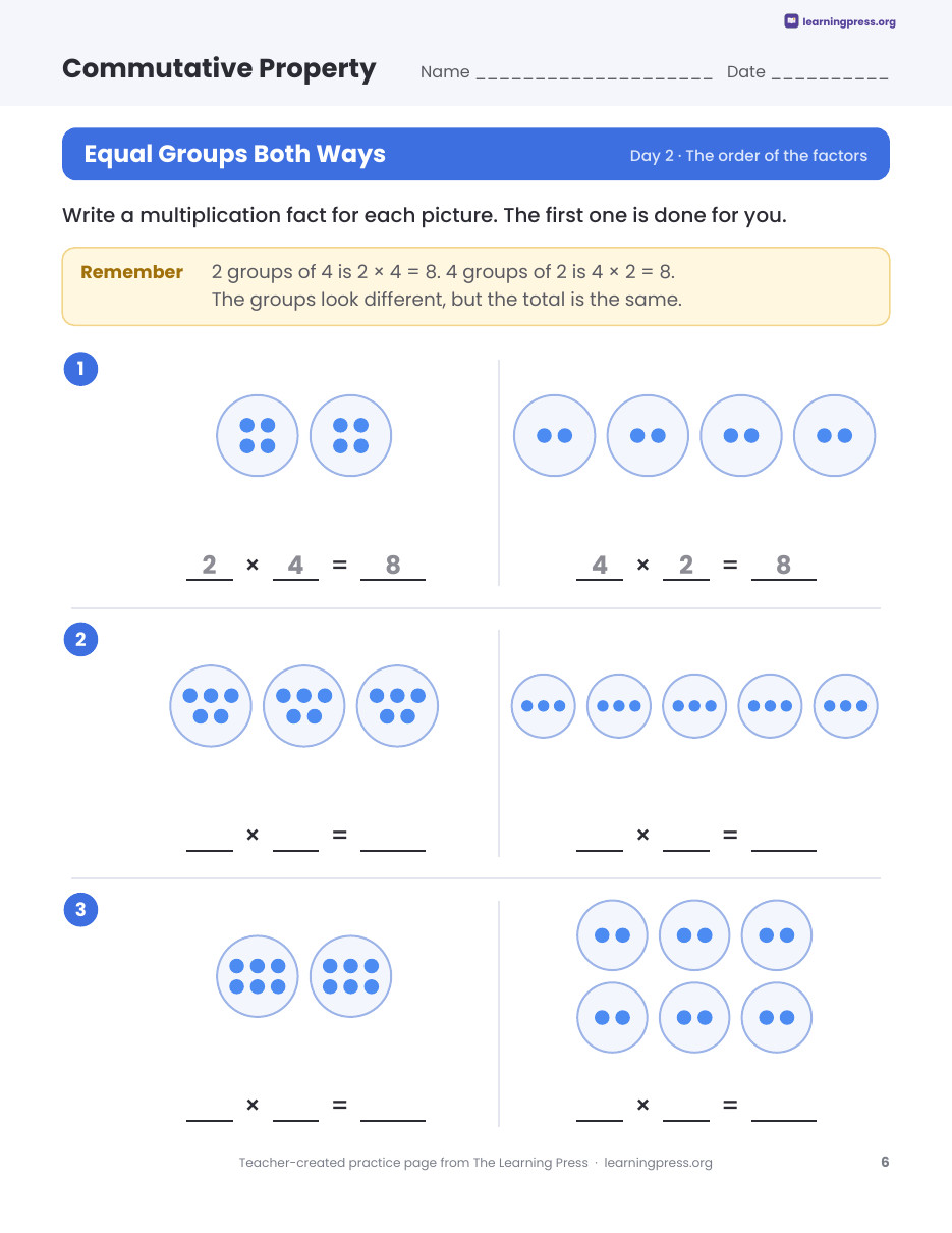Preview page 2 of Commutative Property of Multiplication Worksheets, Slides & Quiz