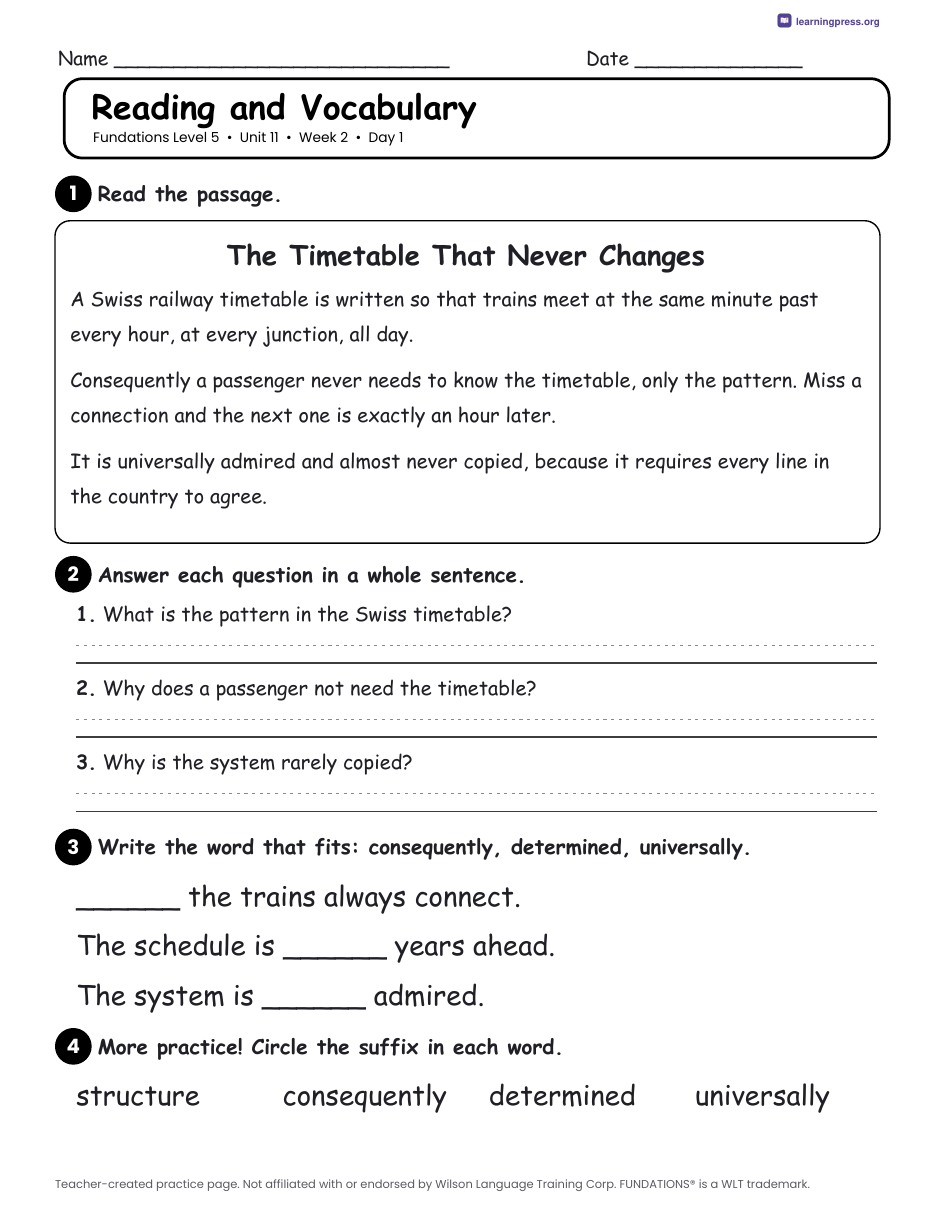 Preview page 3 of Fundations Level 5 Unit 11 Daily Lesson Work Pages
