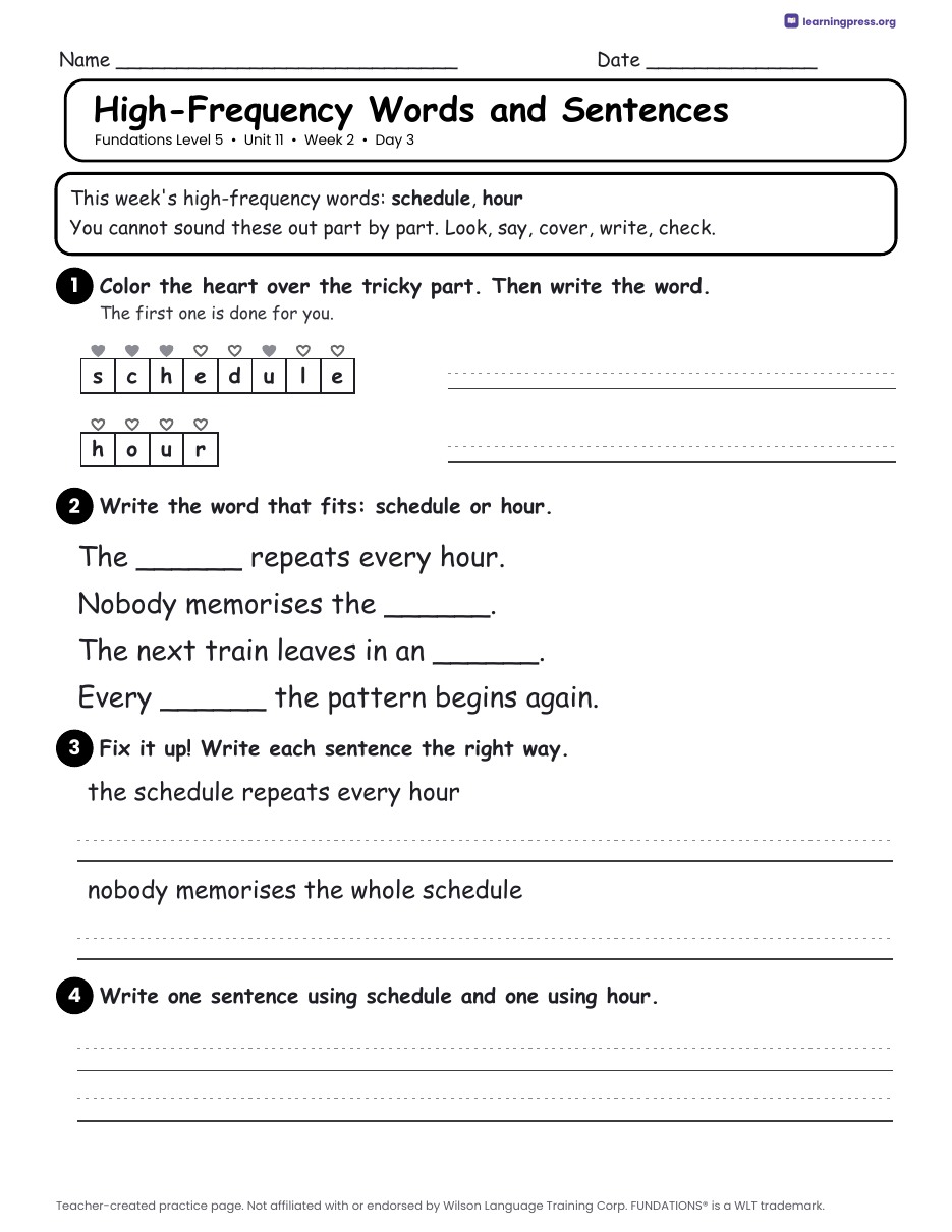 Preview page 4 of Fundations Level 5 Unit 11 Daily Lesson Work Pages