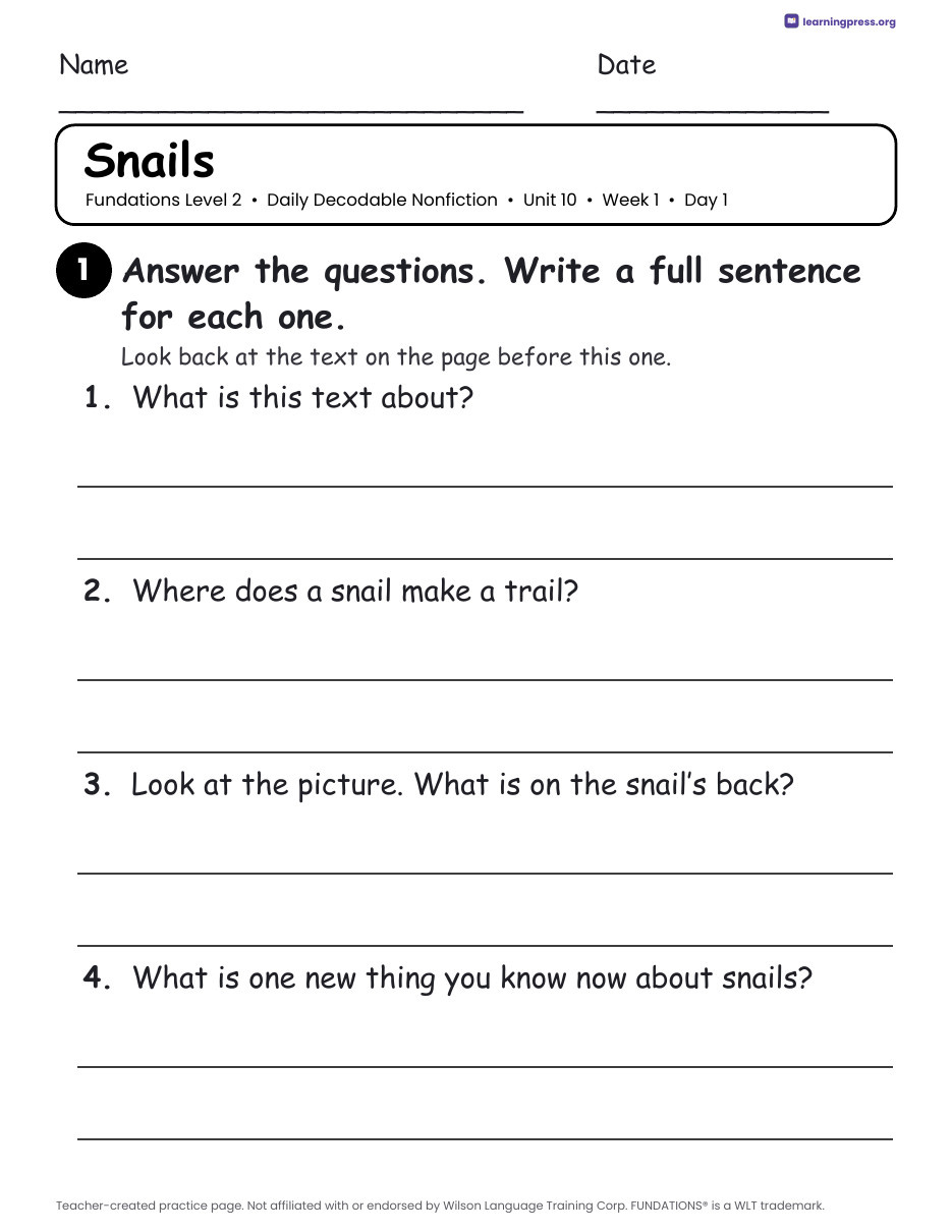 Preview page 2 of Fundations-Aligned Daily Decodable Nonfiction · Level 2 Unit 10