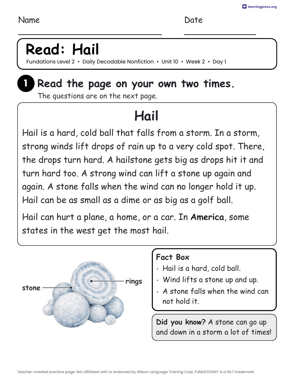 Preview page 4 of Fundations-Aligned Daily Decodable Nonfiction · Level 2 Unit 10