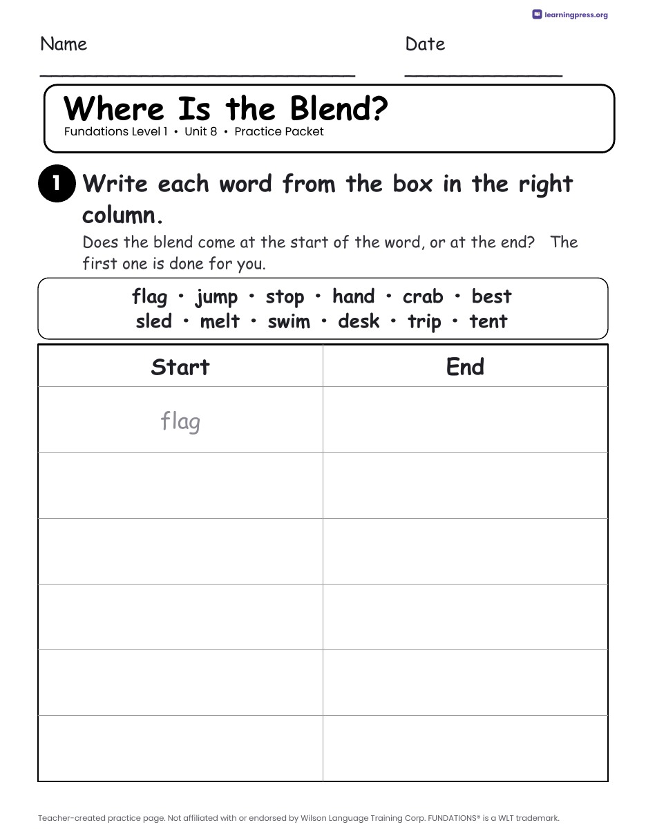 Preview page 2 of Fundations Level 1 Unit 8 Practice Packet
