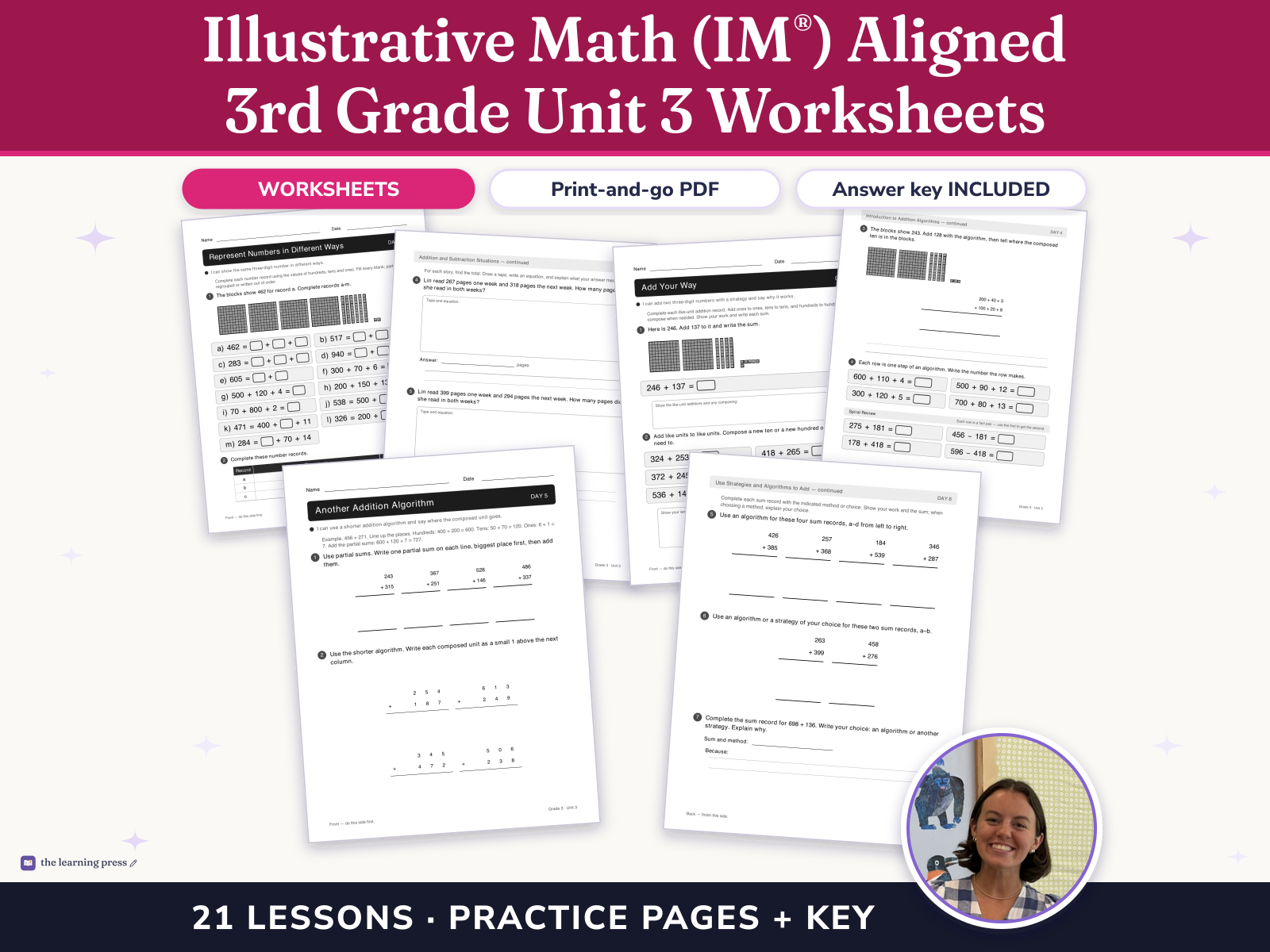 Preview page 1 of Illustrative Math (IM®) Aligned 3rd Grade Unit 3 Worksheets: Wrapping Up Addition and Subtraction within 1,000