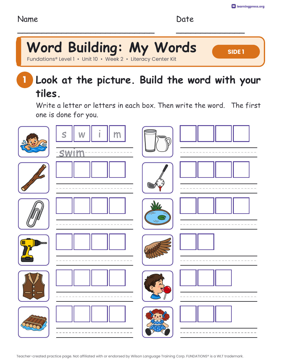 Preview page 2 of Fundations Level 1 Unit 10 Week 2 Literacy Center Kit