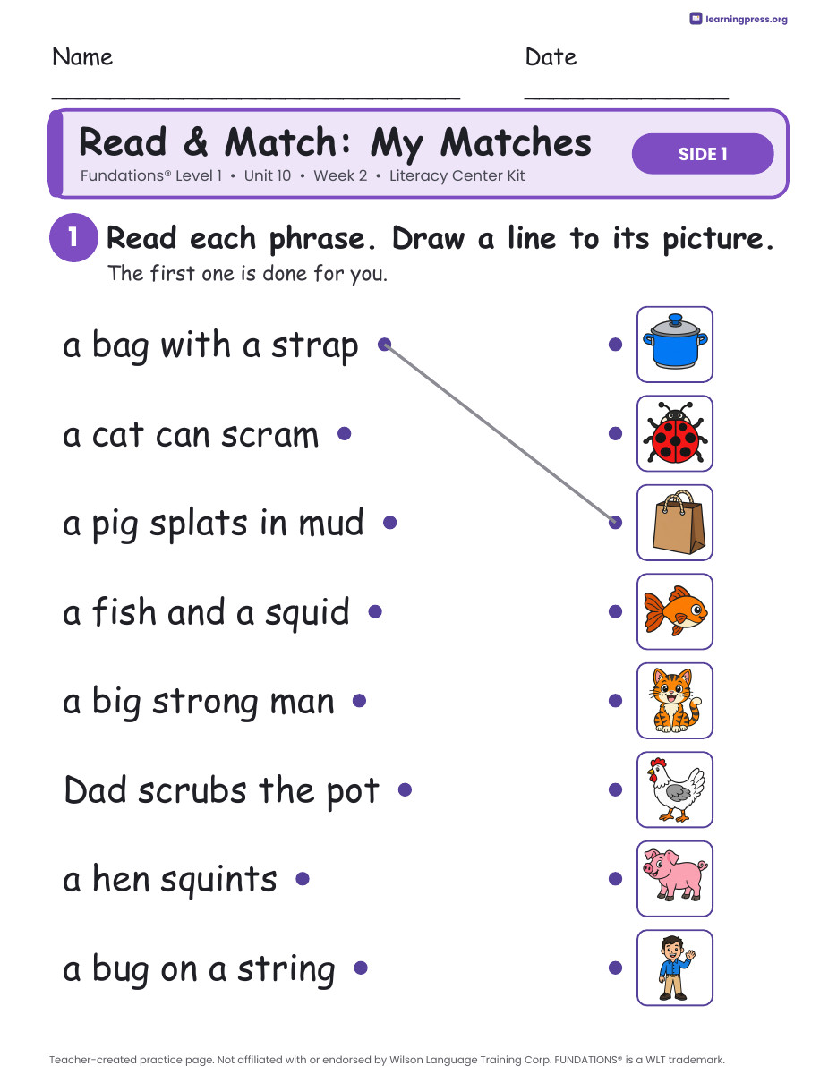 Preview page 3 of Fundations Level 1 Unit 10 Week 2 Literacy Center Kit