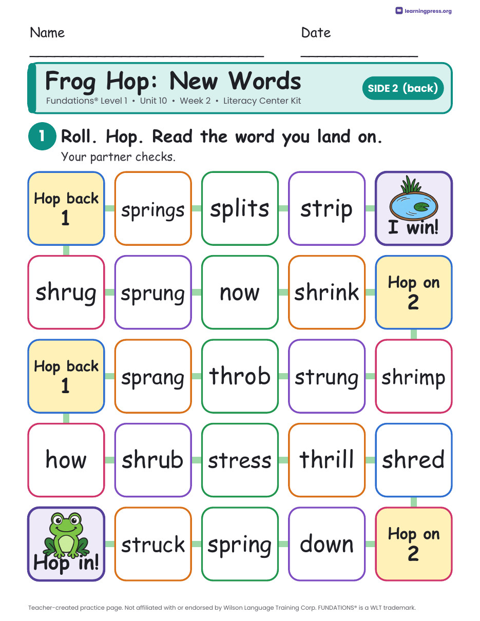 Preview page 4 of Fundations Level 1 Unit 10 Week 2 Literacy Center Kit