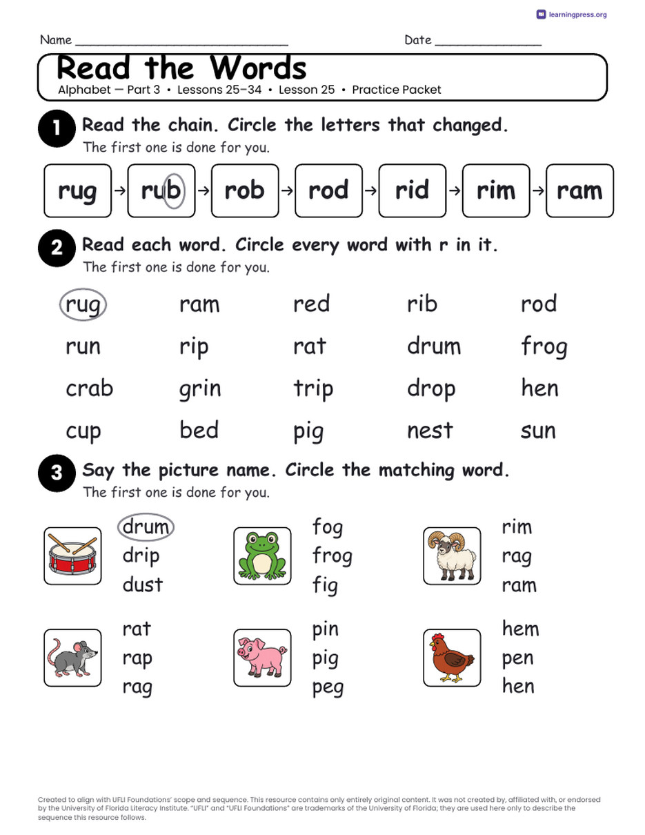 Preview page 2 of Alphabet — Part 3 Unit Bundle · Lessons 25–34