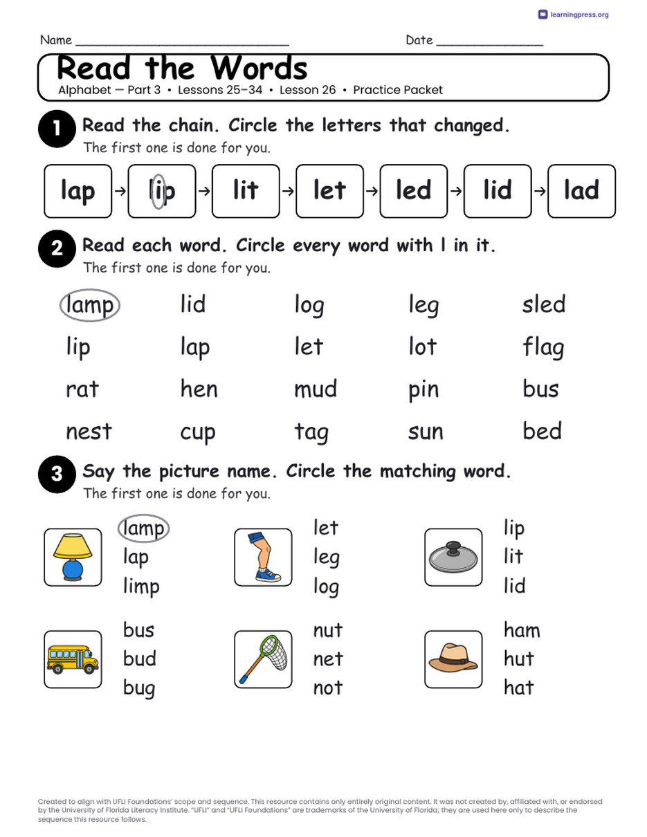 Preview page 4 of Alphabet — Part 3 Unit Bundle · Lessons 25–34