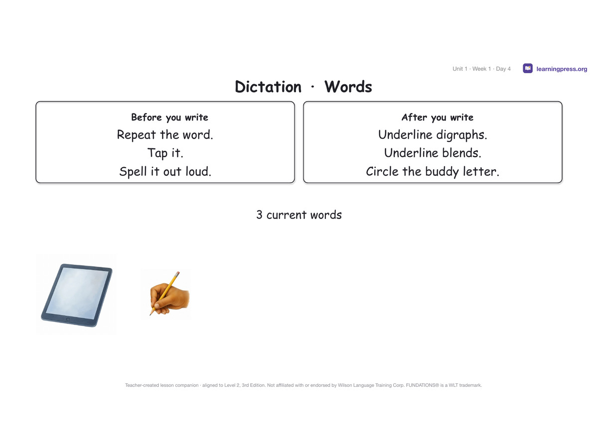 Preview page 2 of Fundations Level 2 Unit 1 Lesson Slides – 3rd Edition Aligned
