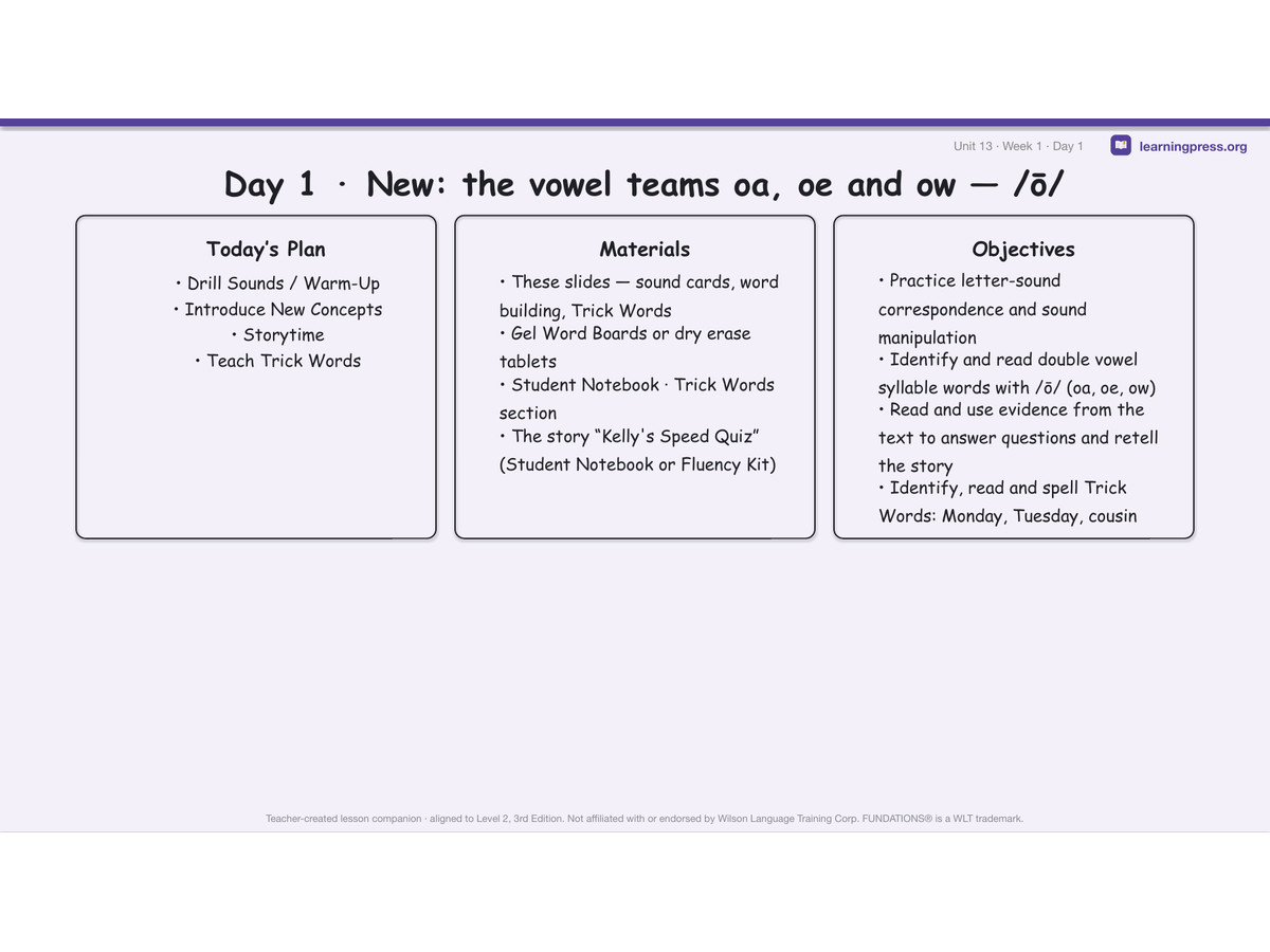 Preview page 1 of Fundations Level 2 Unit 13 Lesson Slides – 3rd Edition Aligned