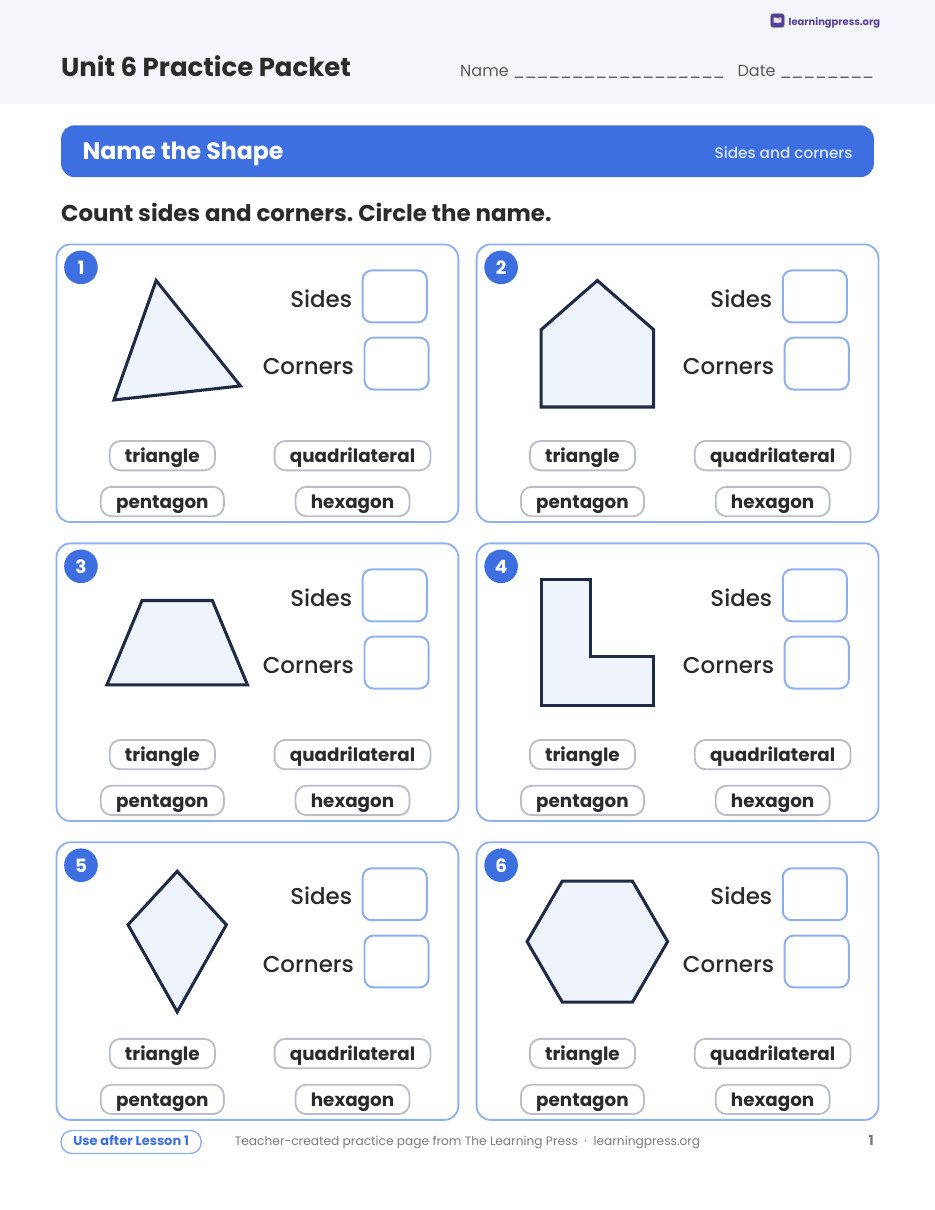 Preview page 1 of Illustrative Math (IM®) Aligned 2nd Grade Unit 6 Practice Packet (Color & B&W)