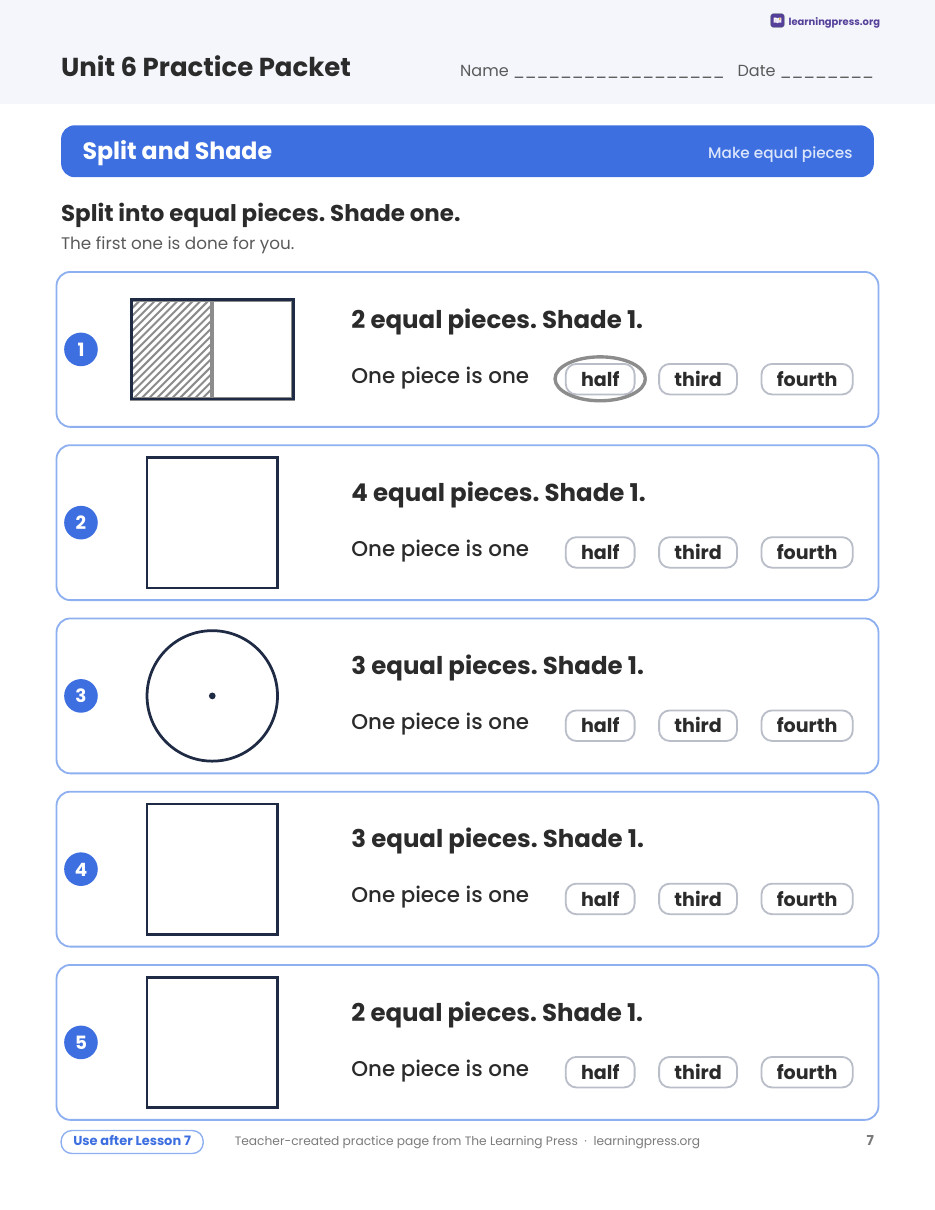 Preview page 2 of Illustrative Math (IM®) Aligned 2nd Grade Unit 6 Practice Packet (Color & B&W)