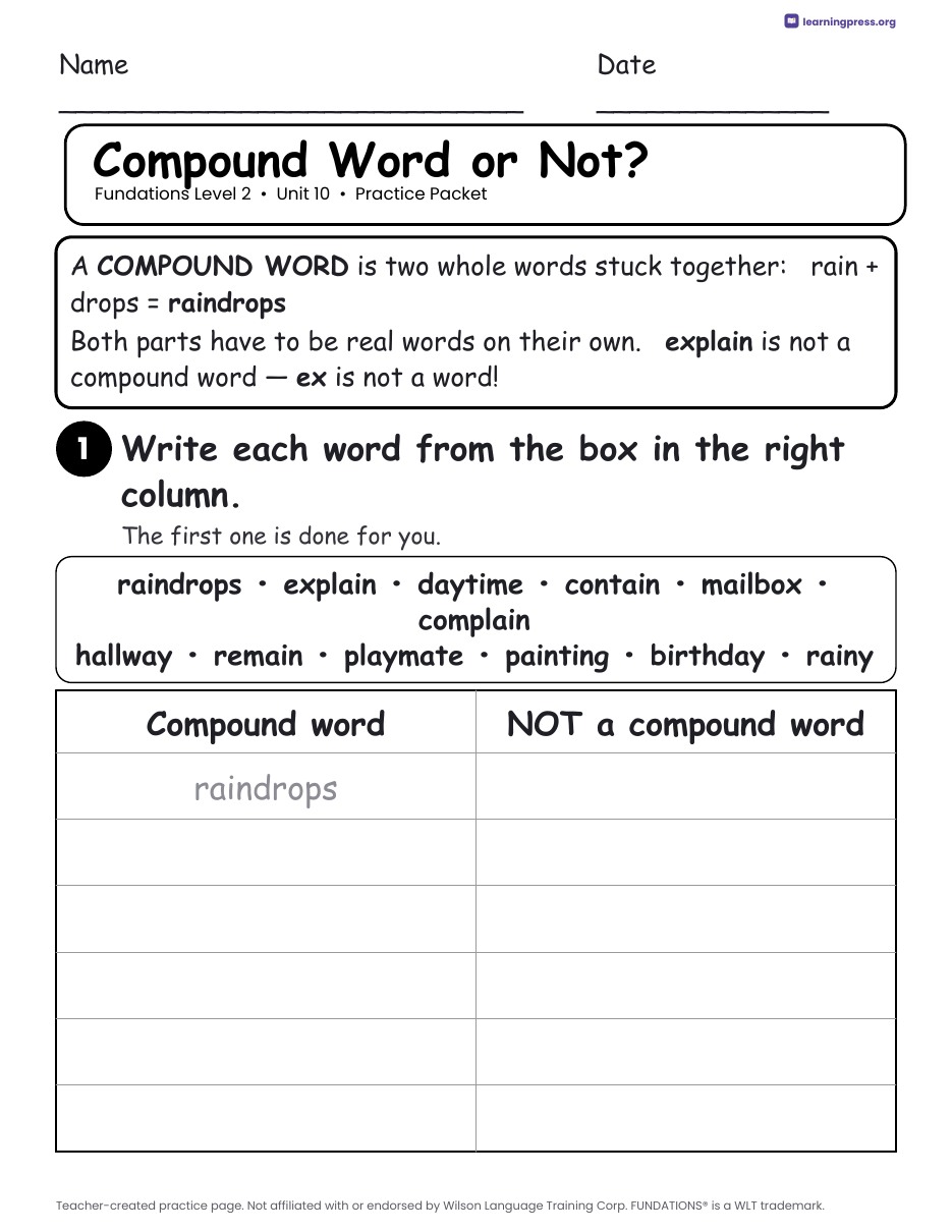 Preview page 2 of Fundations Level 2 Unit 10 Practice Packet