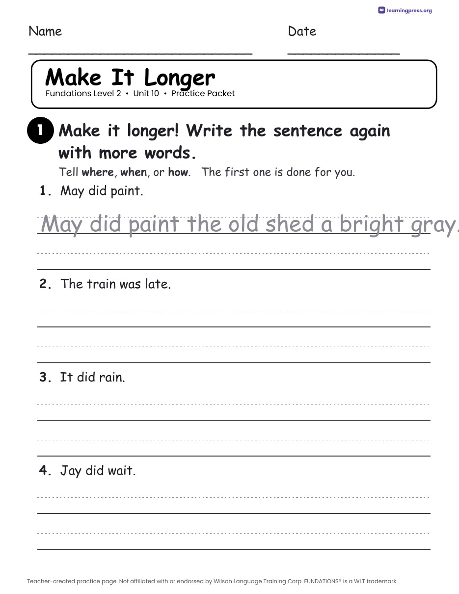 Preview page 4 of Fundations Level 2 Unit 10 Practice Packet