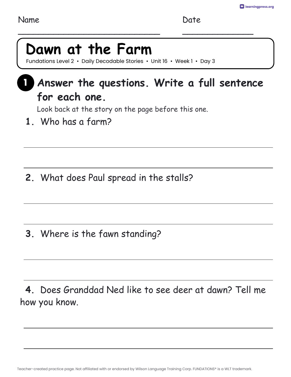 Preview page 4 of Fundations Level 2 Unit 16 Daily Decodable Stories