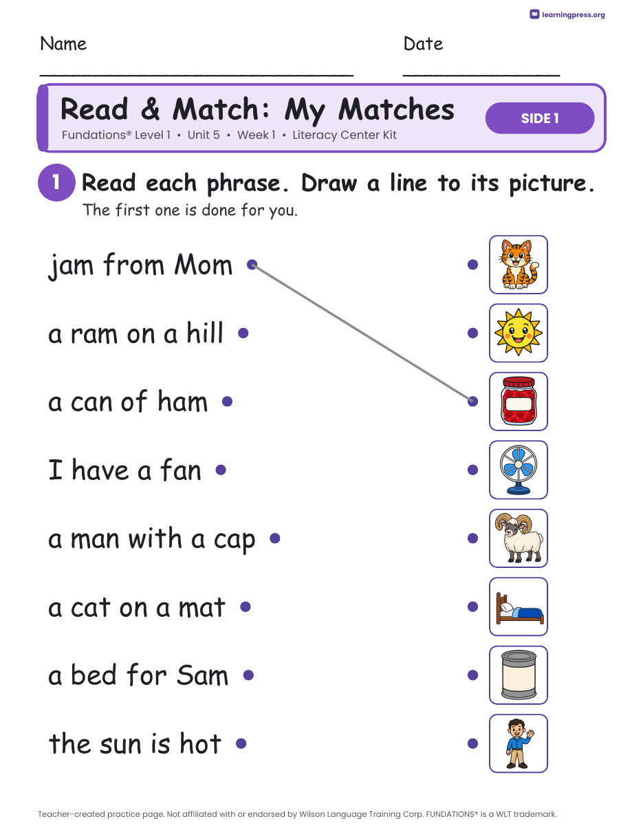 Preview page 3 of Fundations Level 1 Unit 5 Week 1 Literacy Center Kit