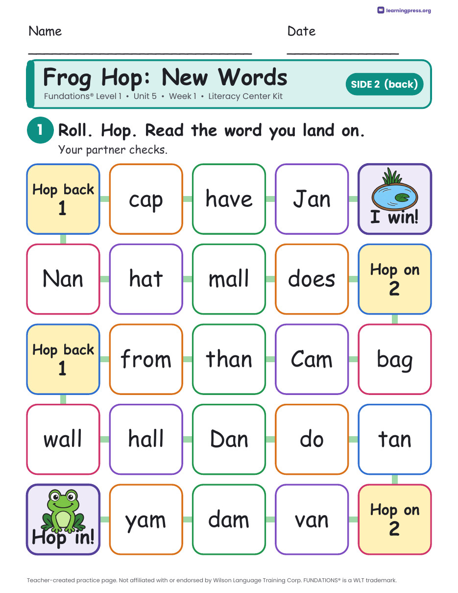 Preview page 4 of Fundations Level 1 Unit 5 Week 1 Literacy Center Kit