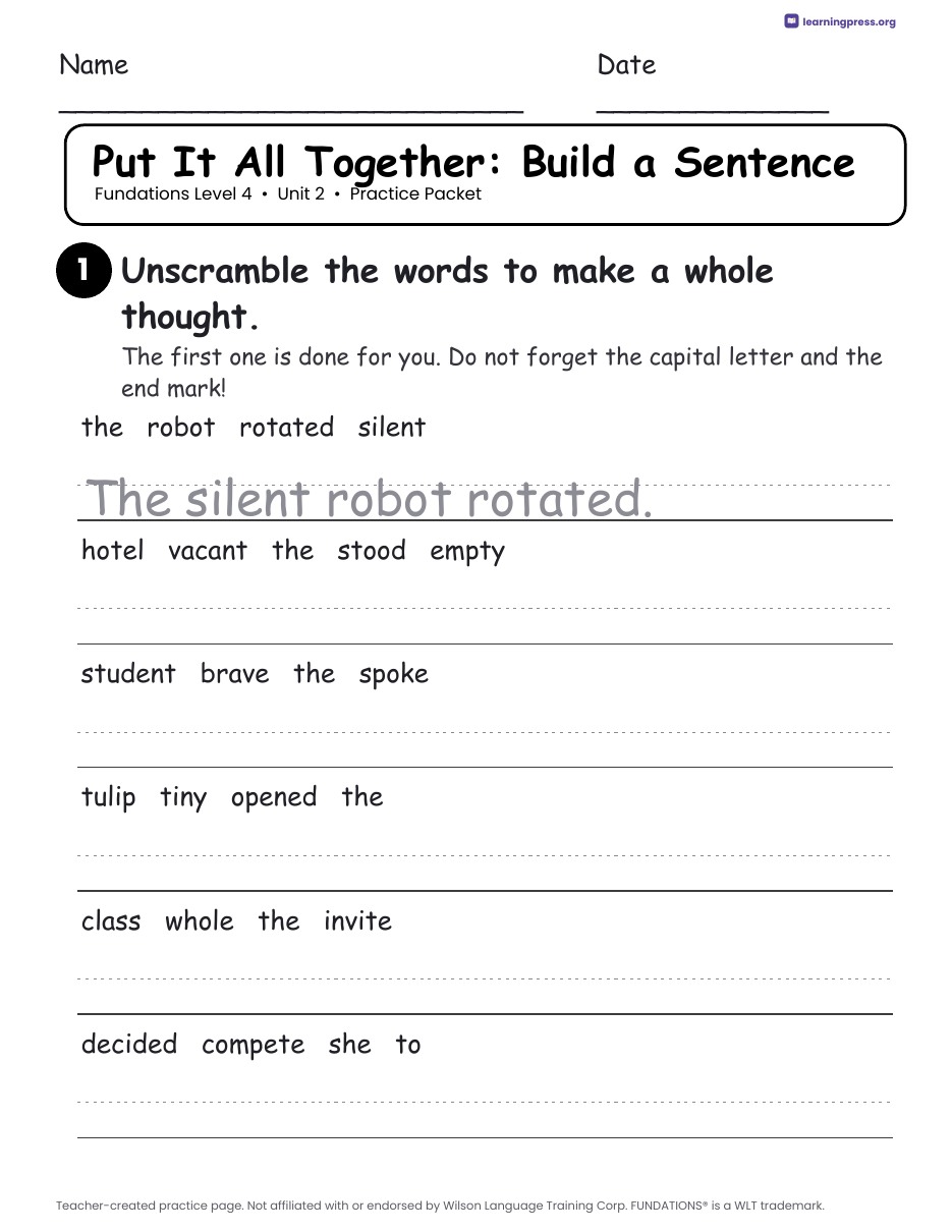 Preview page 4 of Fundations Level 4 Unit 2 Practice Packet