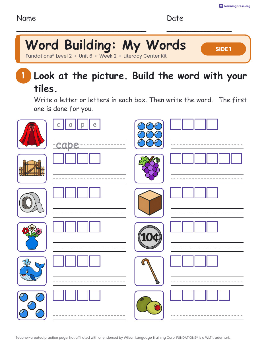 Preview page 2 of Fundations Level 2 Unit 6 Week 2 Literacy Center Kit
