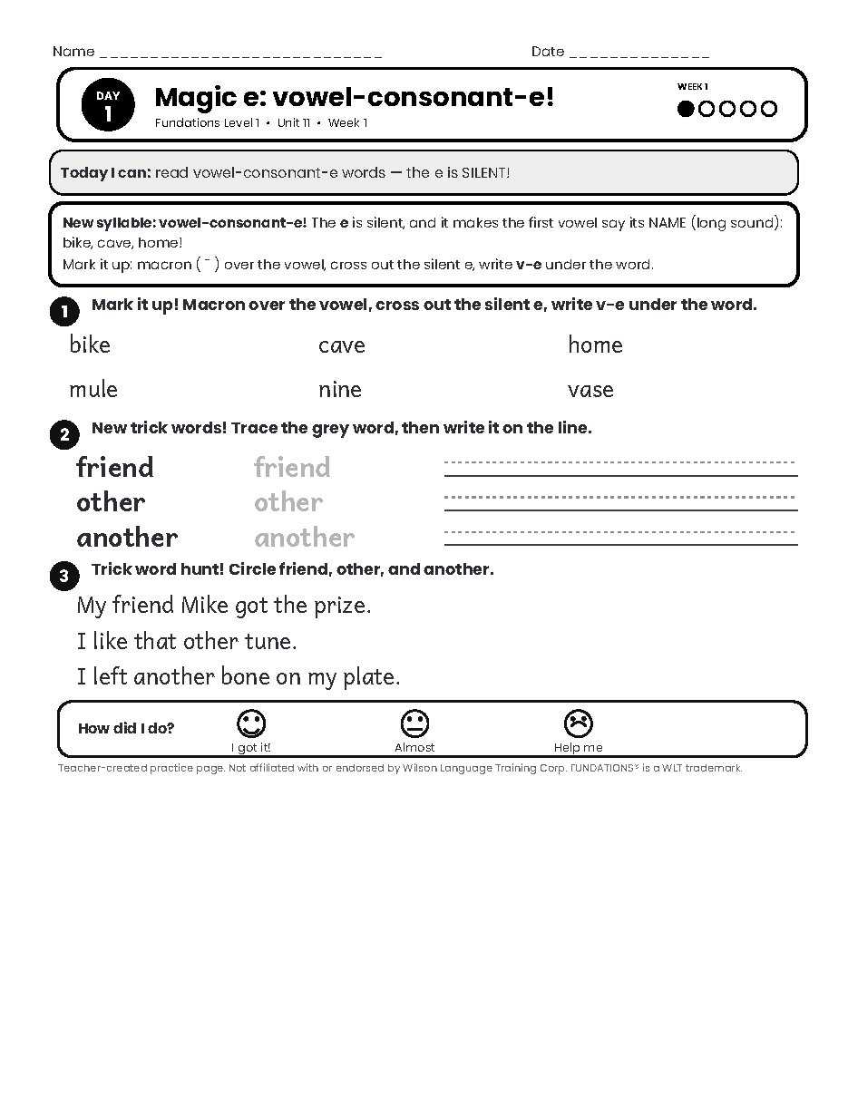 Preview page 2 of Fundations Level 1 Unit 11 Practice Pack