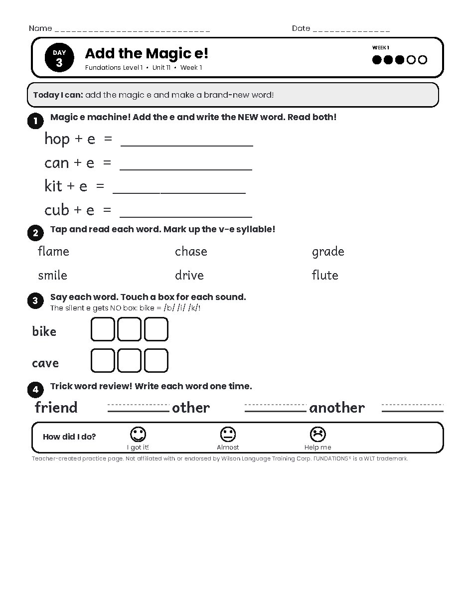Preview page 4 of Fundations Level 1 Unit 11 Practice Pack