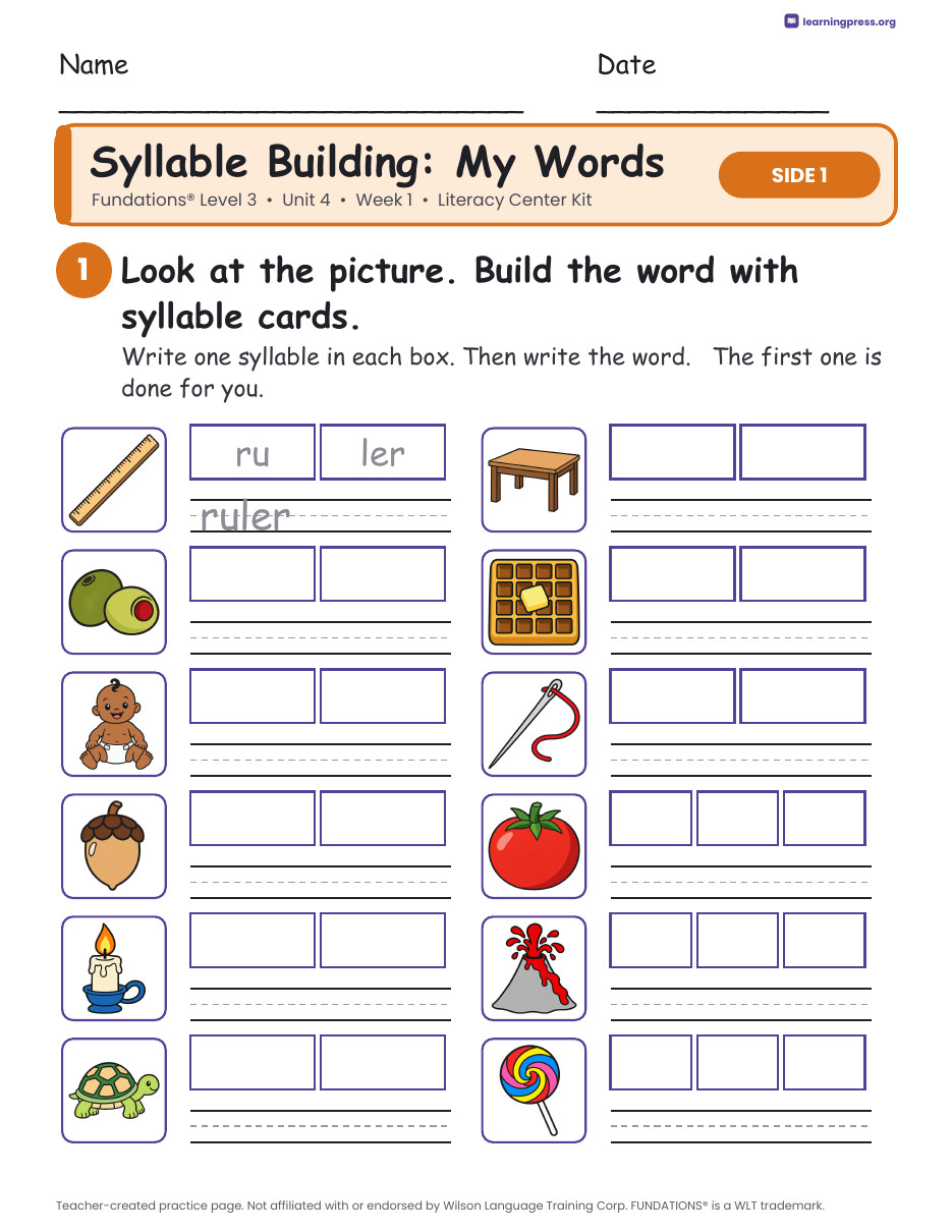 Preview page 2 of Fundations Level 3 Unit 4 Week 1 Literacy Center Kit