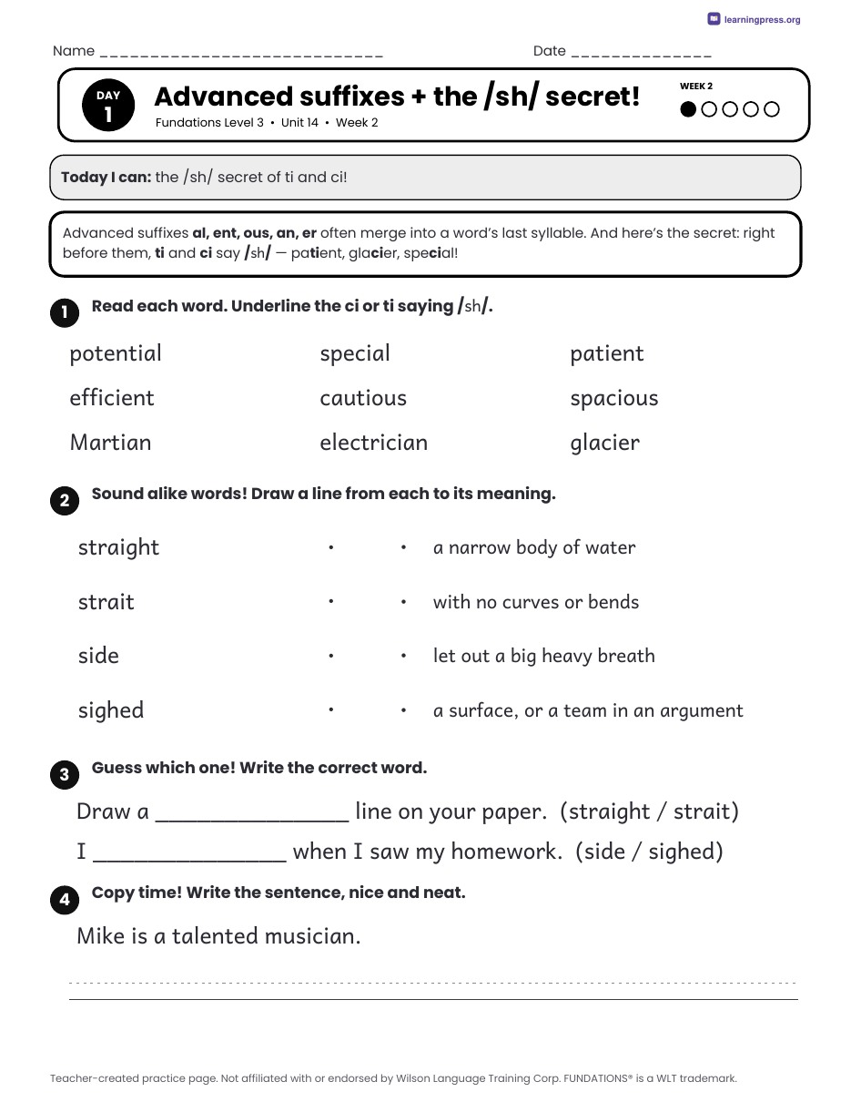 Preview page 3 of Fundations Level 3 Unit 14 Daily Lesson Work Pages